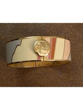 Spartina 449 Daufuskie Island Gold Tone Enamel Hinged Cuff Bracelet, 7"